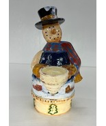 Whimsical Snowman Tea Light Candle Holder House Scene &amp; Leaves - £6.25 GBP