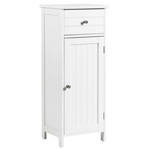 Wooden Bathroom Floor Storage Cabinet Organizer with Drawer and Adjustable Shelf - £138.28 GBP