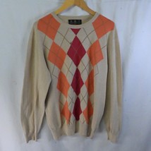 Barbour Size Large Beige Red Orange Argyle Crewneck Cotton L/S Mens Sweater - £22.39 GBP