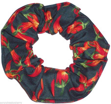 Red Hot Chilli Peppers Green Fabric Hair Scrunchie Scrunchies by Sherry  - $6.99