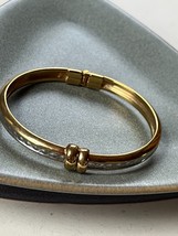 Goldtone w Center Silvertone Geometric Center Stripe Hinged Bangle Bracelet – - £10.35 GBP