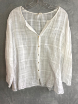 Eileen Fisher Sheer White Blouse Grid Pattern Long Sleeve Button-Up Large - $37.99