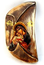 Handmade Wooden Greek Christian Orthodox Wood Icon of Virgin Mary &amp; Jesus Chr... - $12.38