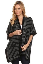 High Secret Women&#39;s Black and Grey Acrylic Chevron-print Poncho Cardigan with... - £66.18 GBP