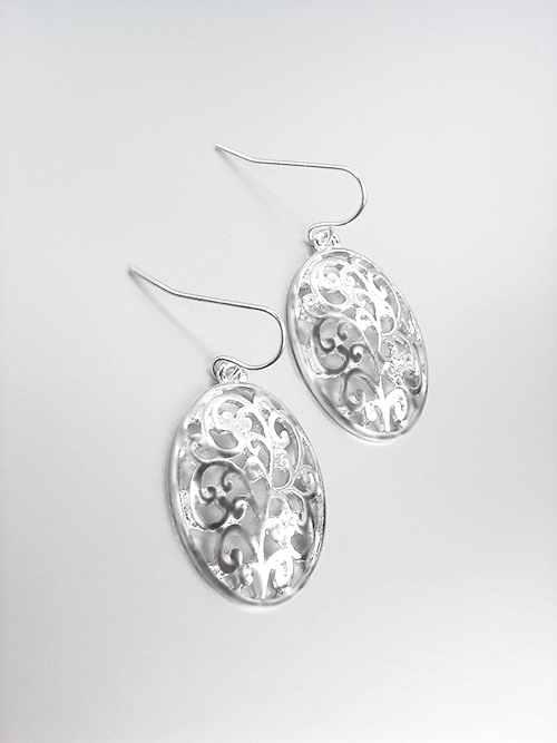 Primary image for CLASSIC Lightweight Brighton Bay Silver Filigree OVAL Dangle Earrings 2510