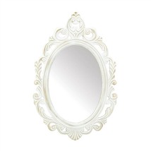 Antique White Wood Oval Mirror - £41.68 GBP