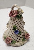 Vintage Capodimonte Porcelain Woven Basket Floral Bell 4&quot; - £7.97 GBP