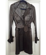 Bebe Leather Coat Jacket Belted Eyelet Military Epilets Black Women&#39;s Si... - £70.85 GBP
