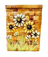 Vintage Handmade 1970&#39;s Woven Grass Embroidered 3D Flowers Square Wasteb... - $24.95