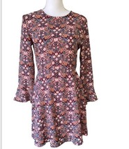 Sfera Dress Size S Floral Print Boho Bell Sleeve Mini Dark Floral Fairy - $14.81