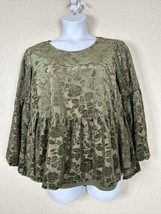 Cato Womens Plus Size 18/20W (1X) Green Floral Velvet Layered Blouse Long Sleeve - £13.76 GBP