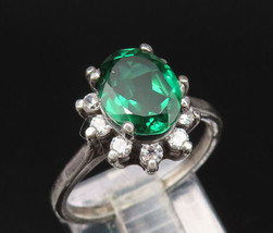 925 Silver - Vintage Elegant Emerald &amp; Topaz Halo Flower Ring Sz 6.5 - R... - $36.62