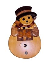 Wooden Snowman Trinket Jewelry Puzzle Box Red Felt Lined Christmas Holiday - $310.75 MXN