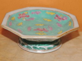 Hand Painted Tazza / Cup 4.75&quot; x 4.75&quot; mark smudged Footed Octagonal Ant... - $1,078.26 MXN