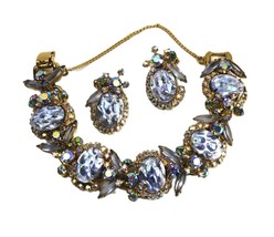 Juliana D&amp;E Delizza Elster Art Glass Cabohon Rhinestone Bracelet &amp; Earrings Set - £501.14 GBP