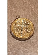 ART NOUVEA- GOLD FILLED LOCKET CROSS &amp; FLOWERS DESIGN &quot;Nora&quot; - $170.87 CAD