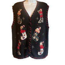 Heirloom Collectibles XL Vintage Y2K Black Red Applique Christmas Sweater Vest - £22.38 GBP