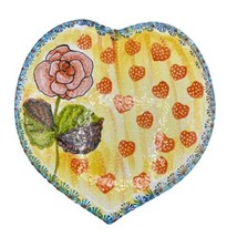Hand Painted Art Pottery Cake Plate Tray Heart Shaped Hearts &amp; Florals I... - $28.01