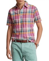 Polo Ralph Lauren Men&#39;s Madras Plaid Half Placket Cotton Button-up Shirt-Large - £56.12 GBP