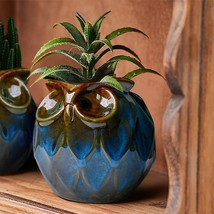 Blue Owl Ceramic Succulent Planter With Drainage Plug Animal Plant Pot, Blue - £35.96 GBP