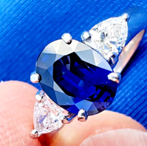 Earth mined Sapphire Diamond Deco Engagement Ring 2.70 Carat Platinum Solitaire - €15.467,12 EUR