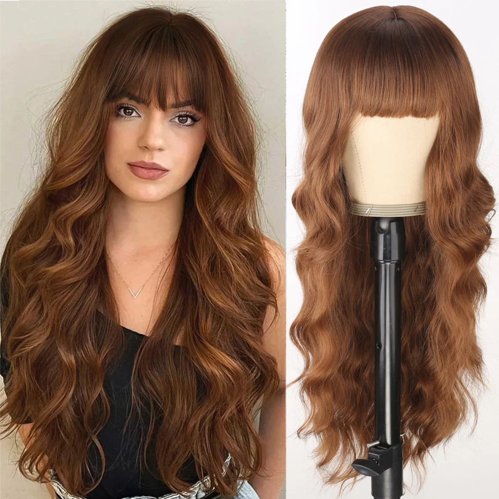 Auburn Wig with Bangs Long Wavy Ginger Wig Natural Looking Heat Resistant - £24.30 GBP+