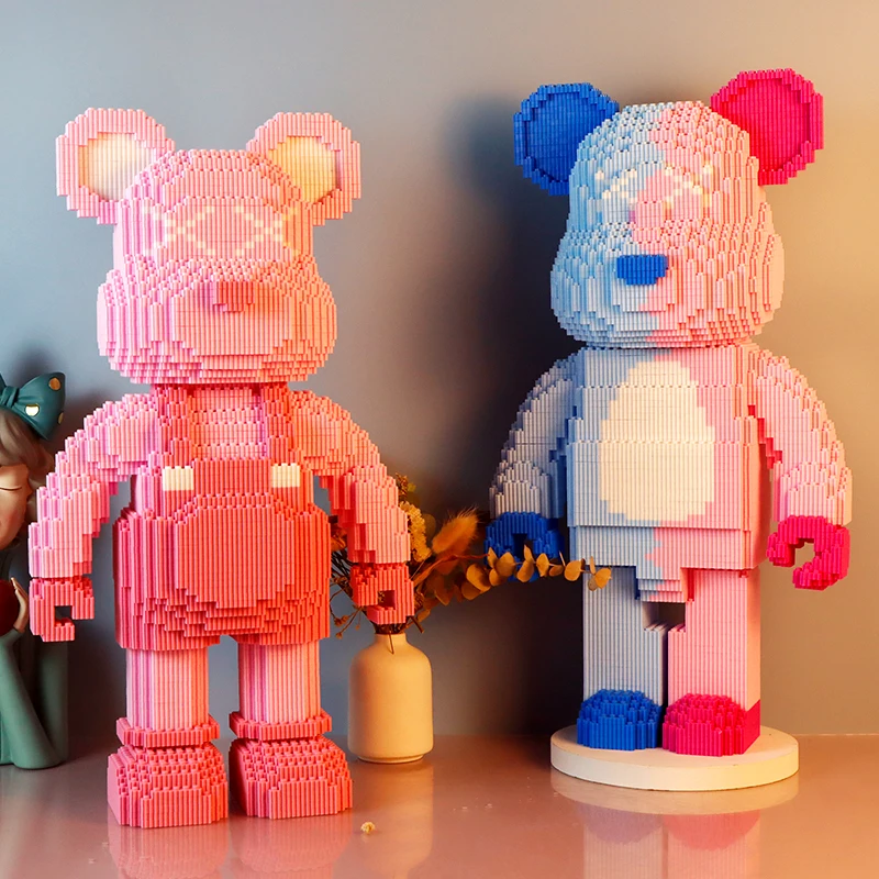 DIY Kids Toys Cartoon Mini Love Violent Bear Bearbrick Model with Light Building - £19.45 GBP+