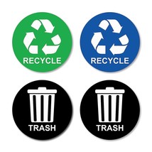 Recycle Sticker Trash Can Decal Large Recycling Vinyl 4 Pack Black Blue &amp; Green - £9.47 GBP