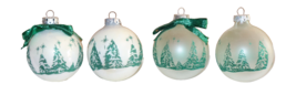 Lot 4x Vintage 2.5&quot; Frosted &amp; Wht Glass Ball Ornaments Trees Forest Gree... - $267.48 MXN