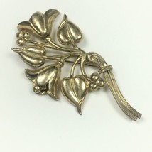 Vintage  Coro Floral Bouquet Brooch Pin Sterling Silver Gold Vermeil 3&quot; ... - £37.30 GBP