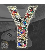 Letter Y Multicolor Rhinestone Iron On Patch Applique Embellishment - $5.47 CAD