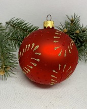 Red with gold and red glitter glass ball Christmas ornament, XMAS decoration - £10.19 GBP