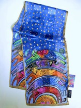 NWT Laurel Burch Silk Cat Scarf Once in a Blue Moon Celestial Stars Sun Oblong - £31.59 GBP