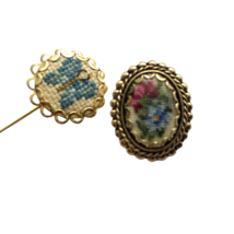 Vintage Needlepoint Pin Lot Stickpin Petit Point Cross Stitch Butterfly ... - £13.27 GBP