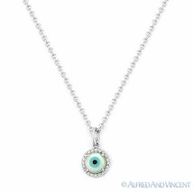 Evil Eye Turkish Nazar Charm Pearl Diamond Greek Judaica Pendant 14k White Gold - £103.53 GBP