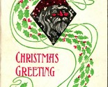 Christmas Greeting Stenciled Santa Claus Holly UNP Unused DB Postcard E12 - $10.84