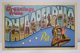 Greeting From Philadelphia Large Letter Postcard Pennsylvania Linen Liberty Bell - £7.58 GBP