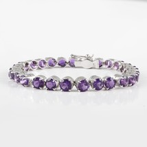 Natural Amethyst Bracelet, Cut Round Amethyst, Tennis Bracelet, 925 Sterling Sil - £133.98 GBP