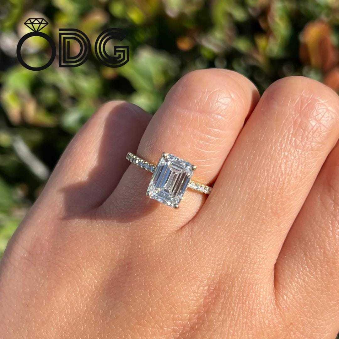 14K Gold Emerald Cut Lab Grown Ring for Women Accent Ring Wedding Gift L... - $1,116.00