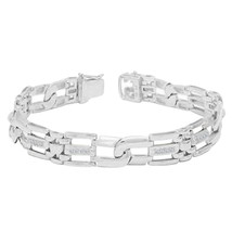 1 Ct Round Small Real Moissanite Link Men&#39;s Bracelet 14K White Gold Over 8&quot; - $1,146.14