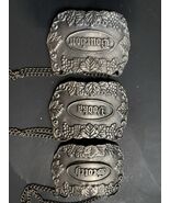 Lot Of 3 Bacchus Pewter Liquor Bottle Decanters Labels On Chain - $97.72 CAD