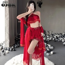 OJBK 3PCS Women Traditional Lingerie Outfit Red Lace Floral Long Dress - £63.10 GBP