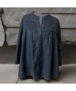 Women&#39;s 2X Motto Denim Jean Shirt Blue Snap Closure Puckered Front Top - $462.76 MXN