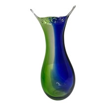 Vintage Murano Two-Tone Glass Vase Blue and Green Beautiful Polished Bottom - $124.00
