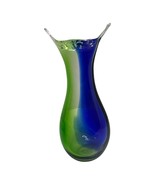 Vintage Murano Two-Tone Glass Vase Blue and Green Beautiful Polished Bottom - $124.00