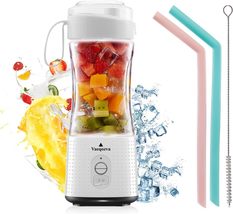Portable Blender, USB Rechargeable Smoothie on the Go Blender Cup with Straws US - £30.01 GBP