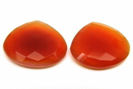 36.7Ct Pair Natural Orange Carnelian Agate Fine Pear Faceted Gemstones - £17.67 GBP