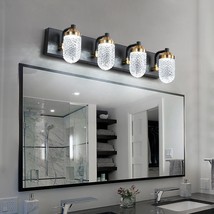 4-Lights Crystal Vanity Lights for Bathroom Lighting Fixture Black Gold Vintage - £69.35 GBP