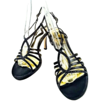 Women High Heels Black Size 7.5 NINA Stiletto Sandal Formal Vintage Inspired 50s - £30.36 GBP