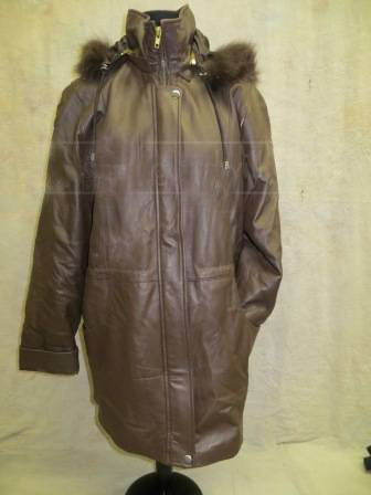 Images Dark Brown Leather Coat with Fox Fur Trim On Hood Size Small - $155.00